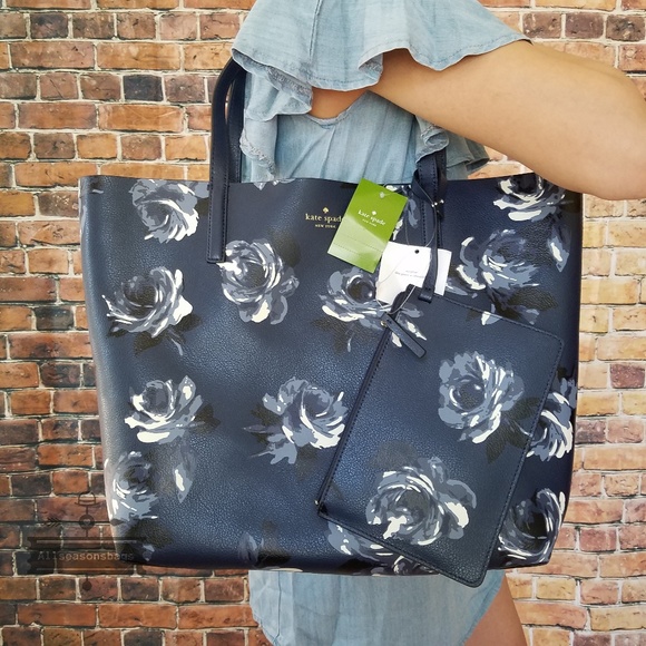 Kate spade reversible arch place navy tote pouch - Picture 4 of 6